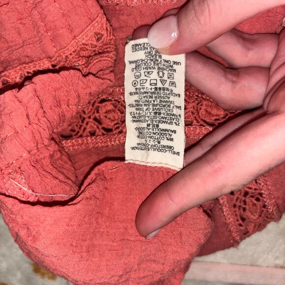 Free People Boho Long Sleeve Blouse-  Maria Lace Embroidered Terracotta- Large - Picture 14 of 15